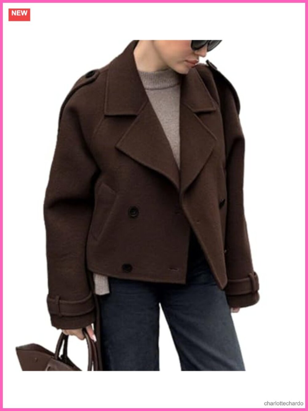 Crop Wool Pea Coat Women Notch Lapel Double Breasted Short Winter Jacket Casual